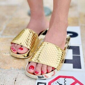 Women's‎ Gold Metallic Open Toe Slip on Sandals